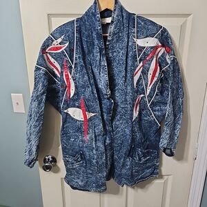 Cache Vintage 80s Acid Wash Beaded/Studded Embellished Blue Denim Jean‎ Jacket